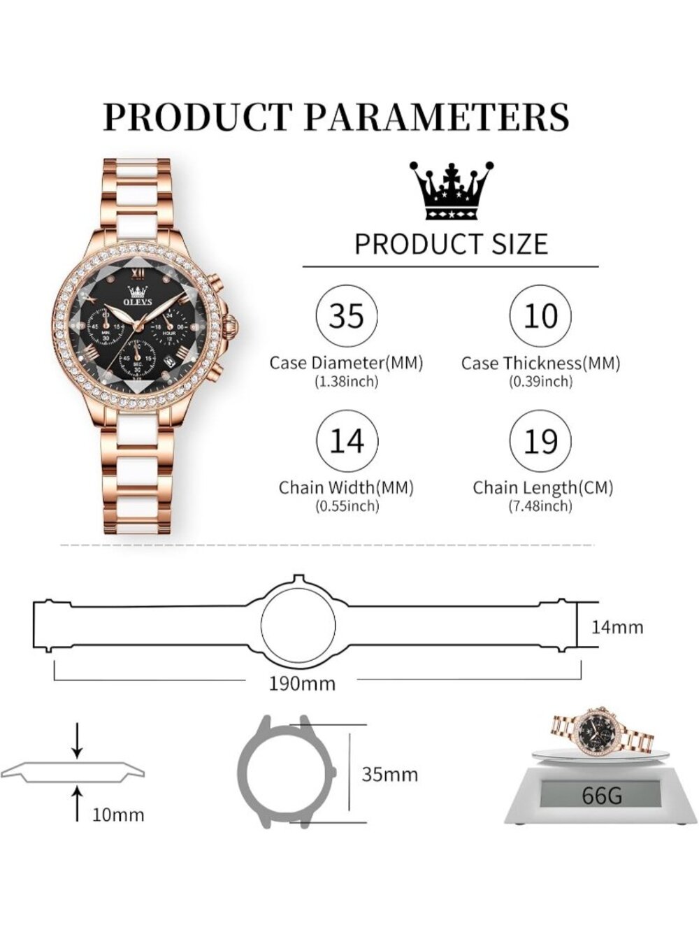 Women's Rose/Black Ceramic and Stainless Steel Bracelet Mother of Pearl Watches - Picture 6 of 6